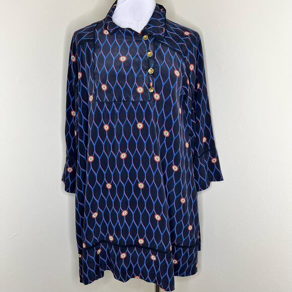 Kenzo Dresses & Skirts - Kenzo x H&M 100% Silk Dress 12 Blue Black Floral Patterned Mini Shift Tunic Chic